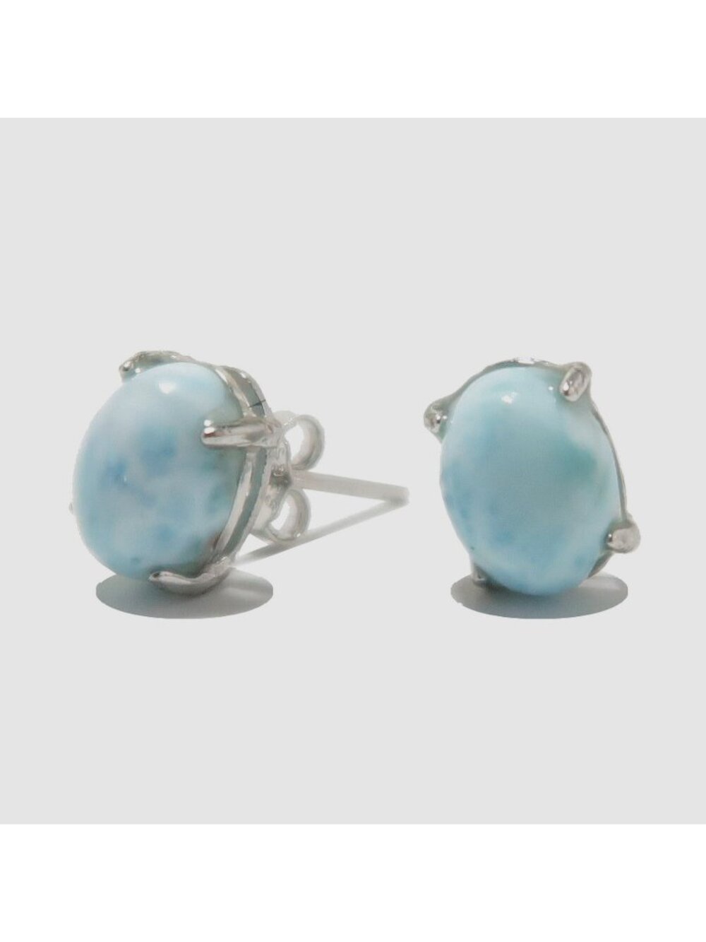 Larimar Earrings Caribbean Blue Studs Sterling Silver Oval Stone Crystal Jewelry